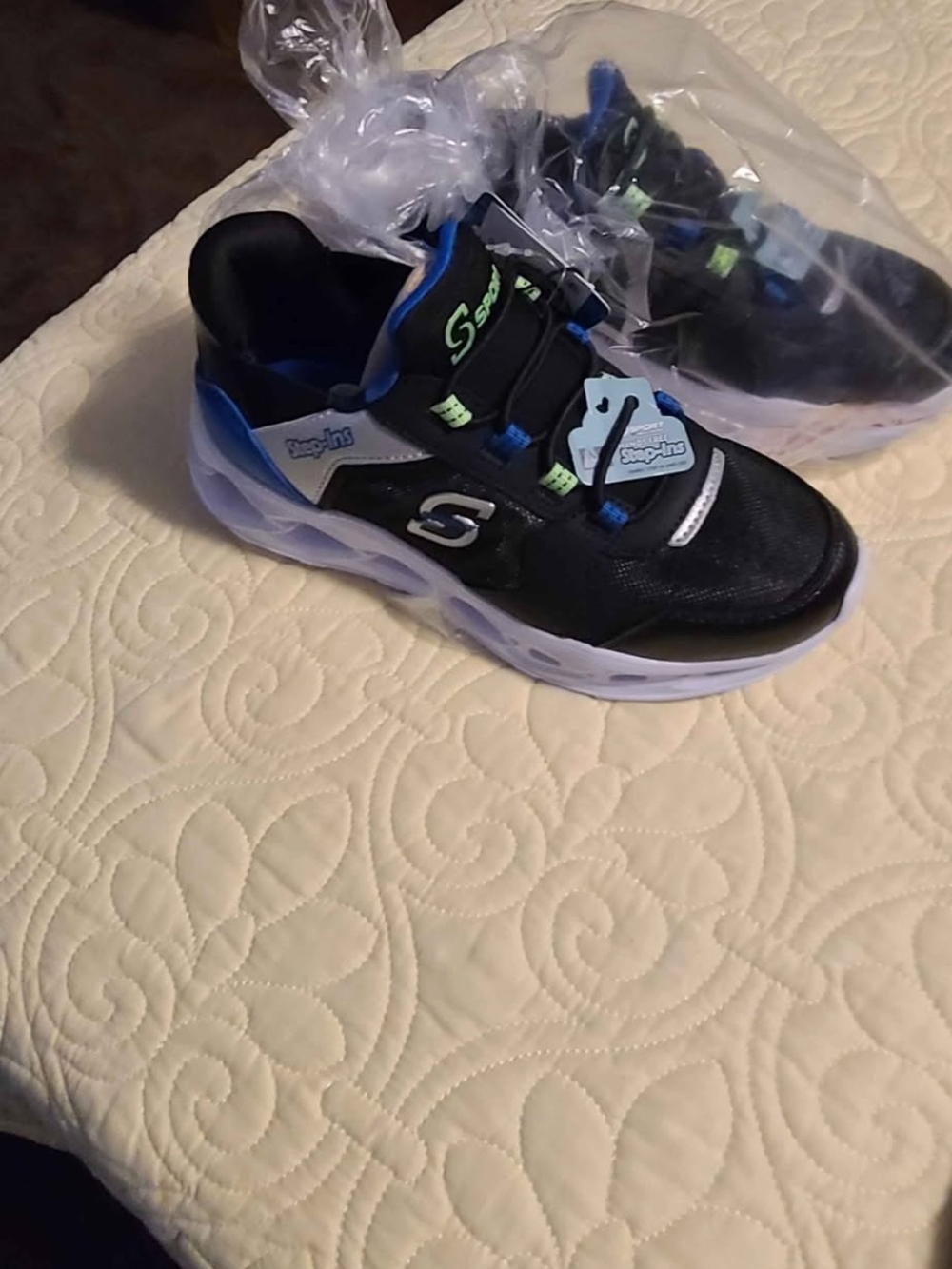 Skechers Step In Kids Black, Blue & Neon Green Athletic Sneakers Size 1